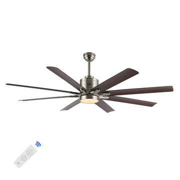 Octo 66" Contemporary Industrial Iron/Plastic Mobile-App/Remote-Controlled 6-Speed Ceiling Fan with Integrated LED Light